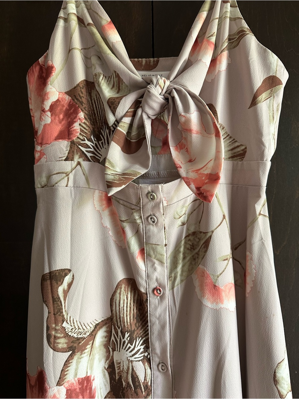 Hello Molly Floral Tie-Front Maxi Dress in Cream and Pink - Picture 4 of 8